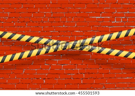 Rust aged grungy brick wall vector background with danger do not cross police tapes