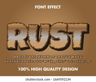 Rust Cartoon Text Effect Texture Full Set Alphabet, Number And Symbol. With Rusty Steel Texture. For Kid Cartoon, Shirt, Headline, And Title. Vector Illustration