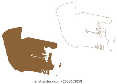 Rust city and district (República de Austria o Österreich, estado de Burgenland) mapa ilustración vectorial, mapa de esbozos de dibujos