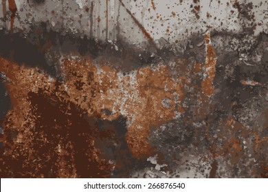 Rust On Metal With Traces Of Paint, Vector Grunge Texture Background