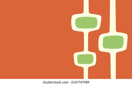 Elementos de diseño biomórfico de color naranja rojizo, verde aguacate y crema blanquecina con espacio de copia. Inspirado en el diseño moderno, atómico, espacial y geológico de la década de 1950. 