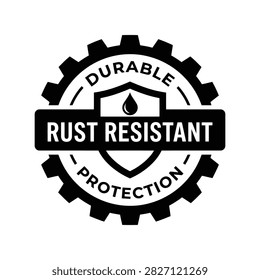 Rust resistant stamp seal icon. Durable protection gear sign for industrial hardware product labels.