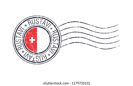 Rustavi city grunge postal rubber stamp and flag on white background