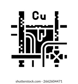 verrostete Kupferrohre Leck Schwermetalle Wasser Versorgung Glyphe Ikone Vektor. verrostete Kupferrohre, die ein Wasserversorgungsschild aus Schwermetallen lecken. einzelne Symbolgrafik