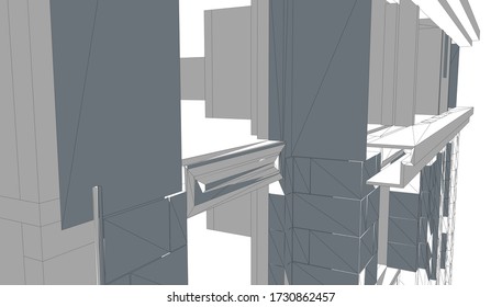 
rusted facade of a high-rise building, 3D visualization of space