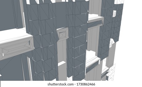 
rusted facade of a high-rise building, 3D visualization of space