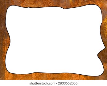 Rusted metal background frame with decorative wavy edges and central white space rusty texture decorative edge wavy border old metal iron plate rust frame corrosion