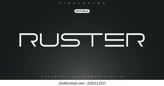 RUSTER Modern abstract digital tech font. Logo creative font, type, technology, movie, digital, music, movie. Font and illustration in vector format.