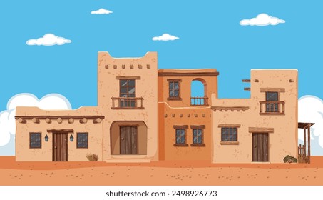 Rustic adobe house under a clear blue sky