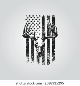 rustic American flag with deer antlers