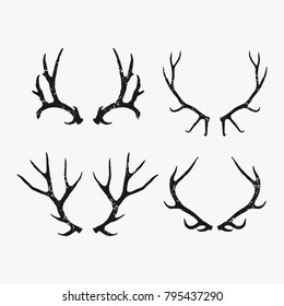 Rustic antler vector bundle isolated on white background, Handrawn antler vector illustration isolated on white background, Hunting logo design inspiration