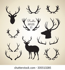 Rustic Antlers Set - silhouettes of rustic antler designs. 

