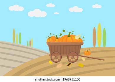 Rustic autumn landscape. Harvesting. Thanksgiving Day. Finished work or template for design.