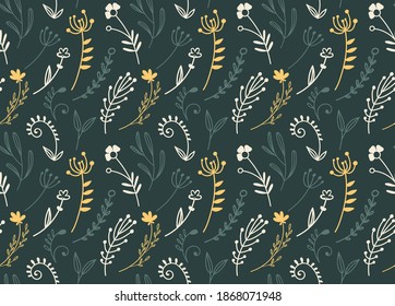 Rustic background. Seamless floral pattern. Hand drawn vector stock illustration in doodle style.