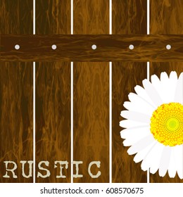 Rustic background with wooden fence and daisy