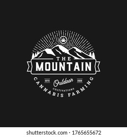 Rustic Badge Mountain Cannabis Outdoor Cultivation Logo Design