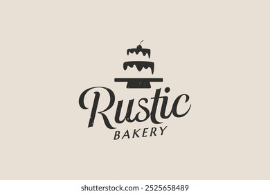 rustic bakery logo with a combination of a cake and beautiful lettering. It's great for bakery shops, cafes, etc.