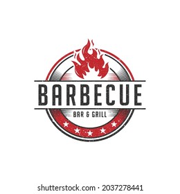 Rustic Barbecue bar and grill logo design vector, vintage retro restaurant badge sign symbol
