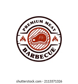 Rustic Barbecue Barbeque Bbq Grill Logo Design Template With Vintage Retro Style Label Stamp