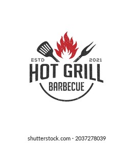 Diseño de logotipo de barbacoa rústica, ilustración de vectores de bar y parrilla, mejor para comida, idea del logo de restaurante