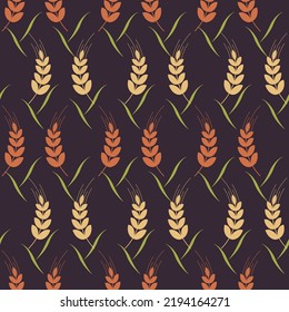 Rústica cebada, trigo, arroz, grano y cereal floral sin costura. Superficie abstracta de cultivos agrícolas. Ilustración vectorial botánica.