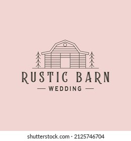 Rustic Barn Wedding Line Art Logo Vector Symbol Illustration Design