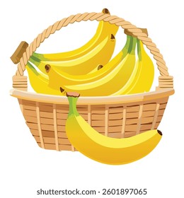 A rustic basket overflowing with perfectly ripe bananas, inviting a healthy snack