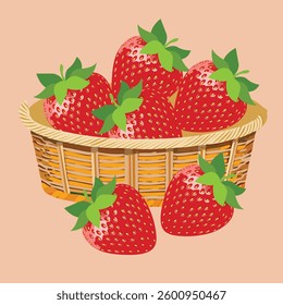 Rustic Basket of Ripe Strawberries illustration