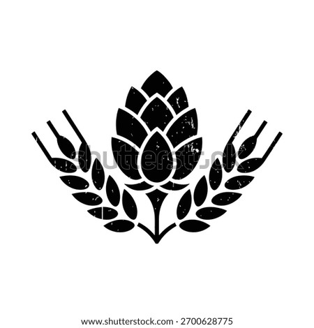 Rustic black and white illustration of hops and wheat for brewing craft beer