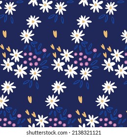 Rustic blue pattern with camomile