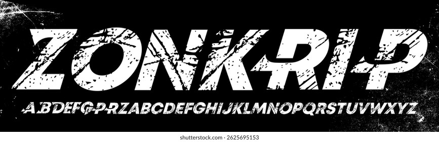 A Rustic Bold Alphabet with Unique and Modern Typeface on the Black Background,Grunge Typeface, Vector Illustration