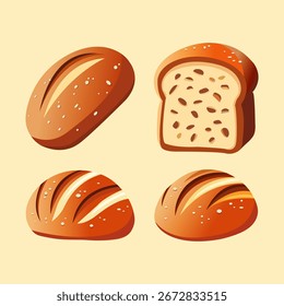 A rustic bread illustration with seeds and slices of golden loaves. Ideal for branding, recipe books, bakery posters, and digital food graphics.