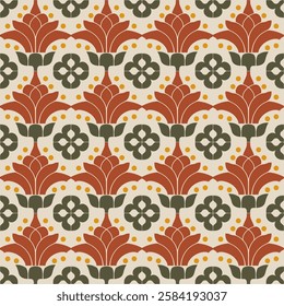 Rustic Brown and Beige Floral Tile Seamless Pattern