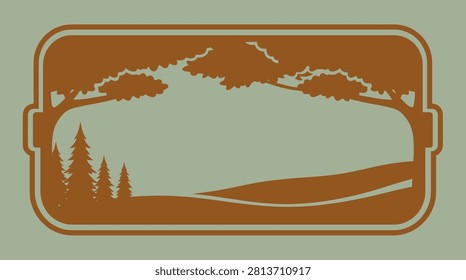 Rustic brown forest landscape frame for woodsy branding and nature retreats.