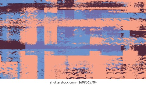 Rustic brown texture artwork. Vintage distressed template in geometric japanese modern grungy style. Abstract background with asian vector fish scales, waves pattern