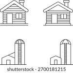 Rustic Buildings and Farm Silos Line Art Icons