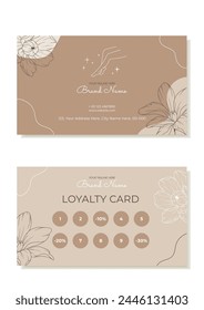 A rustic business and loyalty card template with plants in the outline. Suitable for beauty salons, hair removal masters, massage therapists. Vector