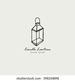 Rustic candle lantern logo in the style of a sketch. The symbol of warmth and comfort.