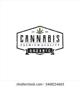 Rustic Cannabis Marijuana Logo Design / Vintage retro cannabis cultivation cbd logo With a White Background 