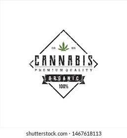 Rustic Cannabis Marijuana Logo / Cannabis Vintage Emblem /Cannabis Symbol With Rustic Texture / Vintage Retro Cannabis Cultivation Cbd Logo With A White Background Design