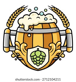 A rustic Celtic-style beer barrel emblem decorated with hops, wheat, and shield motifs. Perfect for Irish pubs, St. Patrick’s Day merch, brewery branding, and craft beer enthusiasts.