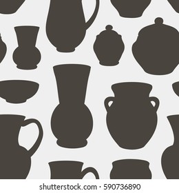 Rustic ceramic utensils pattern, vector images for design and illustration.