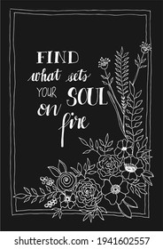 A rustic chalk sketched frame and inspirational quote on black board