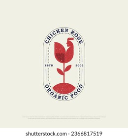 Rustic Chicken Rooster organic food logo design, vintage fried chicken restaurant icon vector illustration