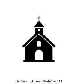 Rustic Church with Front Cross and Large Window Facade