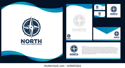 Rustic Circle Compass Logo vector icon illustration design with Branding designs template. Graphic Design icon symbol Compass for Traveller and Outdor Activity, Rustic Logo compass, Rustic effect.