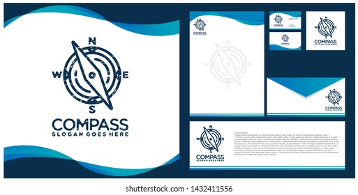 Rustic Circle Compass Logo vector icon illustration design with Branding designs template. Graphic Design icon symbol Compass for Traveller and Outdor Activity, Rustic Logo compass, Rustic effect.