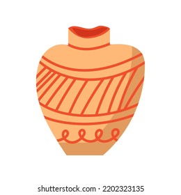 Rustic Clay Pottery And Brown Pot Or Jug With Pattern Decorations. Old Handmade Utensil And Ceramic Greek Object. Jug Shape And Vintage Earthenware Icon Vector Illustration