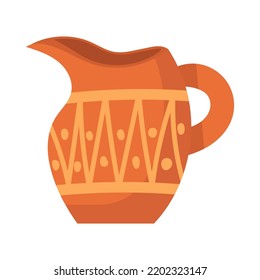 Rustic Clay Pottery And Brown Pot Or Jug With Pattern Decorations. Old Handmade Utensil And Ceramic Greek Object. Jug Shape And Vintage Earthenware Icon Vector Illustration