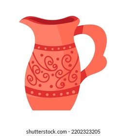 Rustic Clay Pottery And Brown Pot Or Jug With Pattern Decorations. Old Handmade Utensil And Ceramic Greek Object. Jug Shape And Vintage Earthenware Icon Vector Illustration